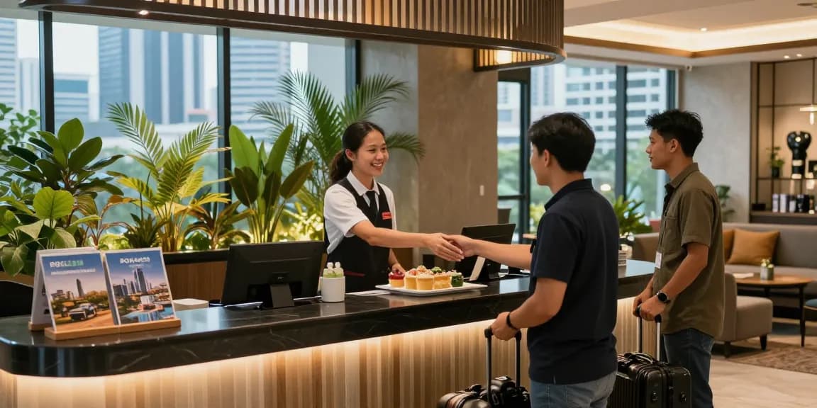 rokok88 hotel reception with friendly staff and welcoming atmosphere