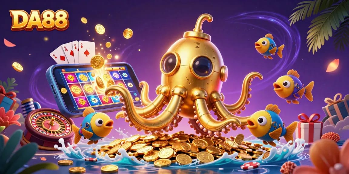 DA88 showcases a vibrant underwater scene with a kraken submarine and casino elements.