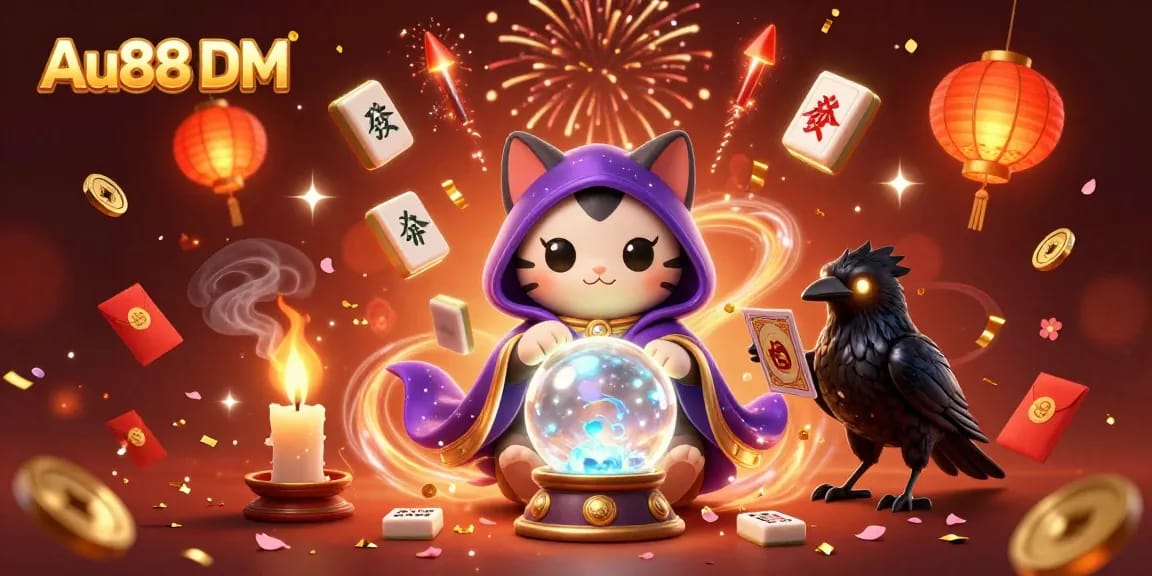 Engage with thrilling action at Au88 DM, showcasing a mystical scene filled with casino elements and festive vibes.
