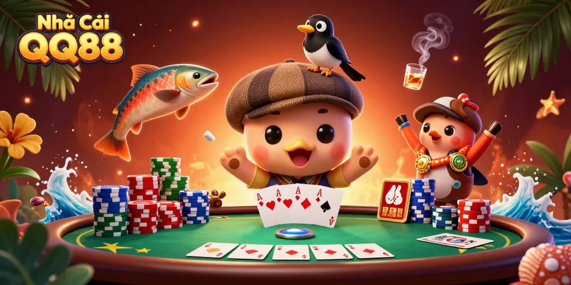 Engage with Nhà Cái QQ88's vibrant casino atmosphere, full of poker excitement and dynamic characters.
