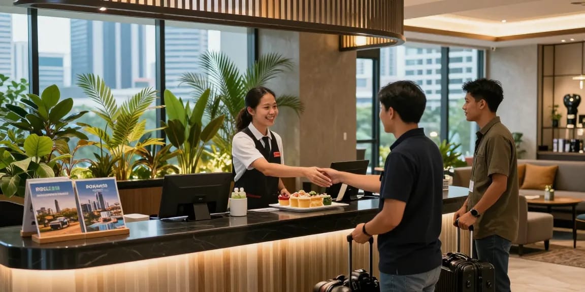 rokok88 hotel reception with friendly staff and welcoming atmosphere