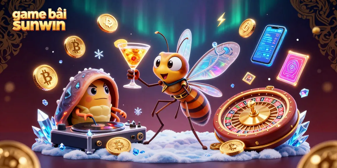 Experience the thrill of game bài sunwin with a vibrant 3D casino scene featuring animated characters and crypto elements.