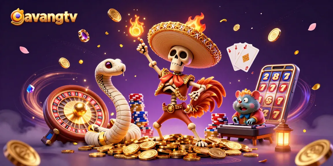 Experience excitement with gavangtv's vibrant casino scene showcasing fantastic game elements and festive characters.