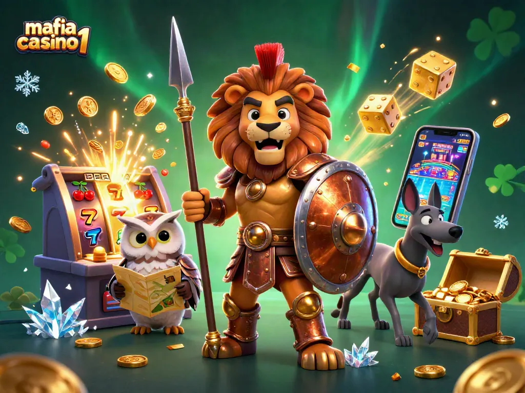 Win big at mafia casino 1 with an exciting jackpot scene featuring vibrant characters and games.
