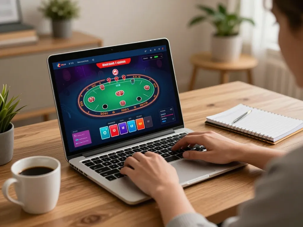 Play with confidence at nhà cái lc88, enjoying a modern online gaming experience with poker on a sleek laptop