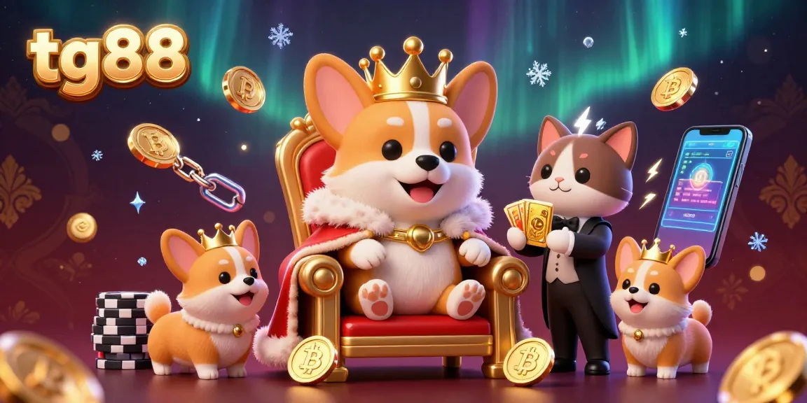 Join the thrilling world of tg88 gaming as the royal corgi presides over a dynamic casino scene.