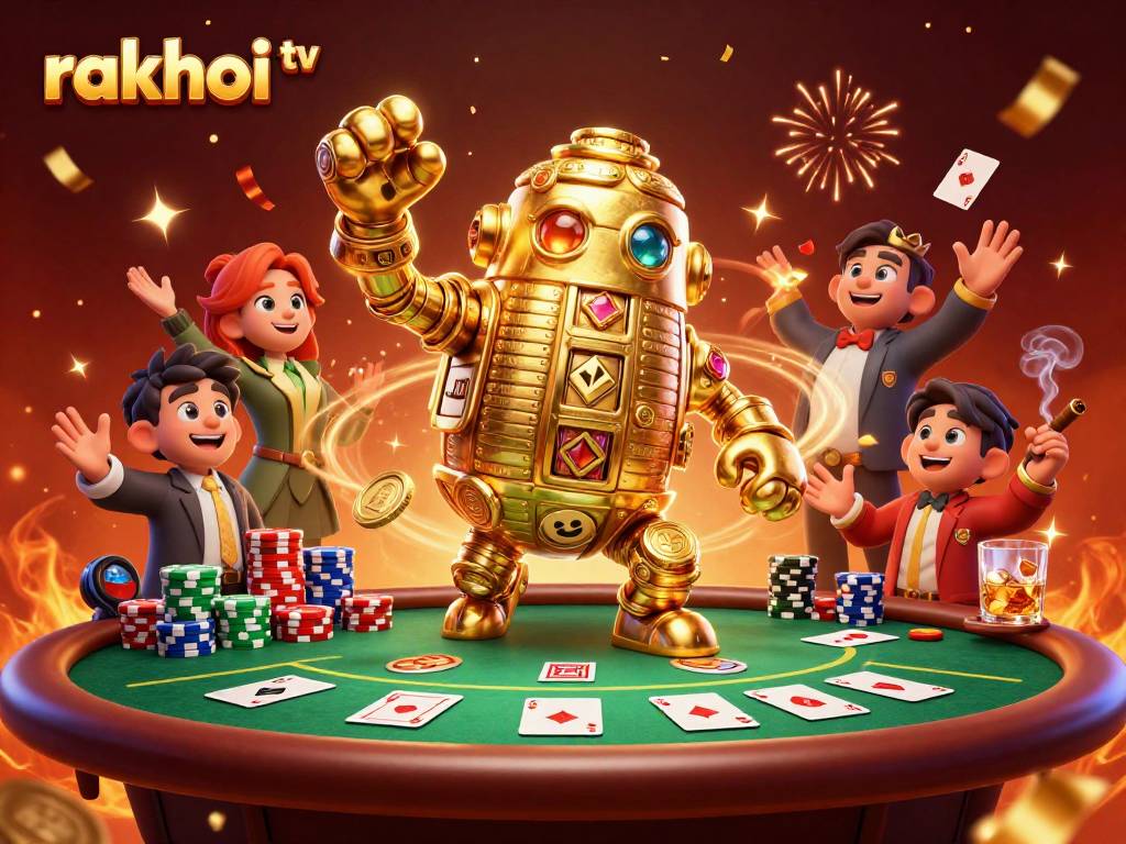 Experience exciting poker games with rakhoi tv featuring a golden golem and vibrant casino elements.
