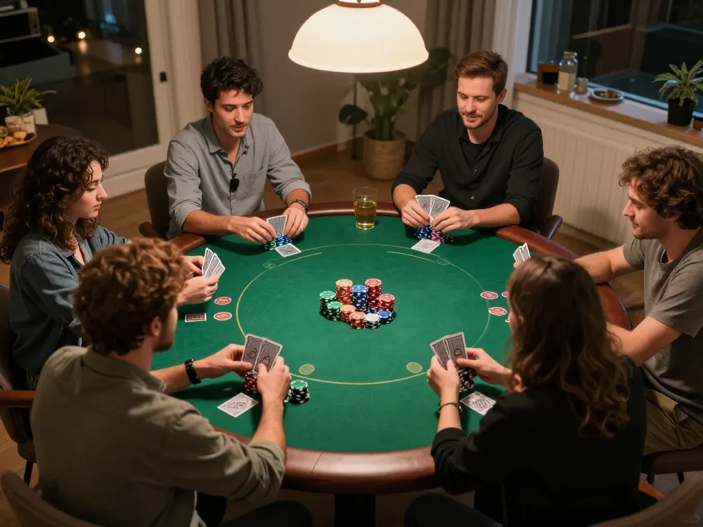 Players engaged in a home poker game at trang chủ 88aa, showcasing strategic gameplay and vibrant atmosphere.