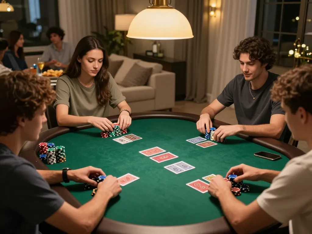 Players at a poker table enjoying an exciting game with Jun 88 strategy in a cozy home setting.