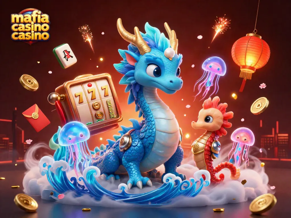 Win big at mafia casino casino with this vibrant 3D gaming illustration featuring dragons and slots.