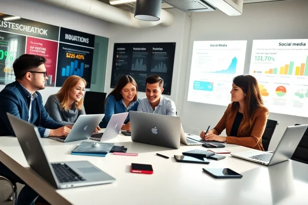 Social Media Marketing professionals collaborating in a modern office.