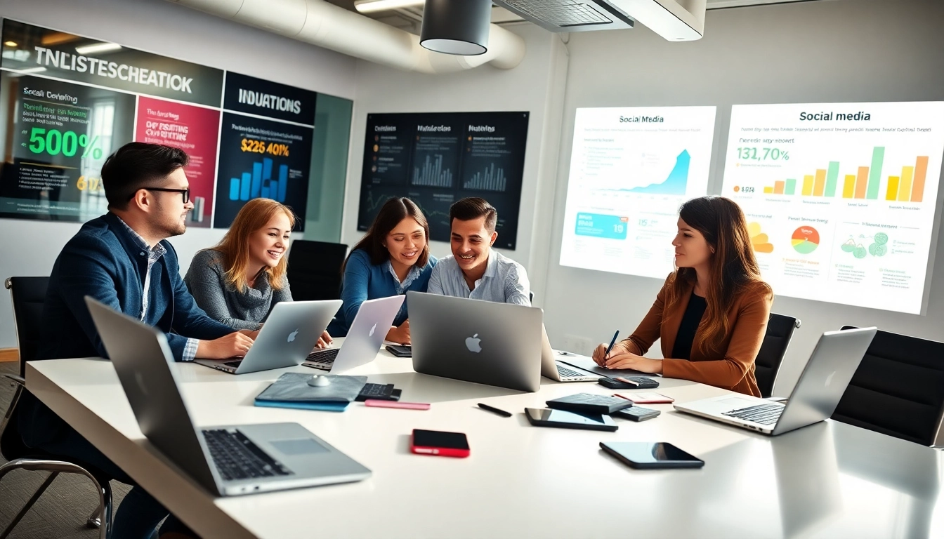 Social Media Marketing professionals collaborating in a modern office.