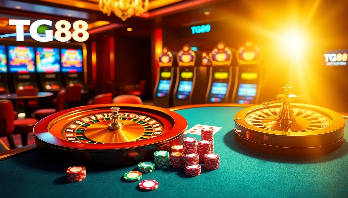 Experience thrilling gameplay at tg88 with vibrant poker chips and an inviting casino ambiance.