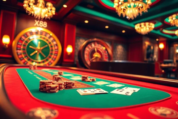 Experience the excitement of Baccarat at XX88 casino with vibrant tables and gaming action.